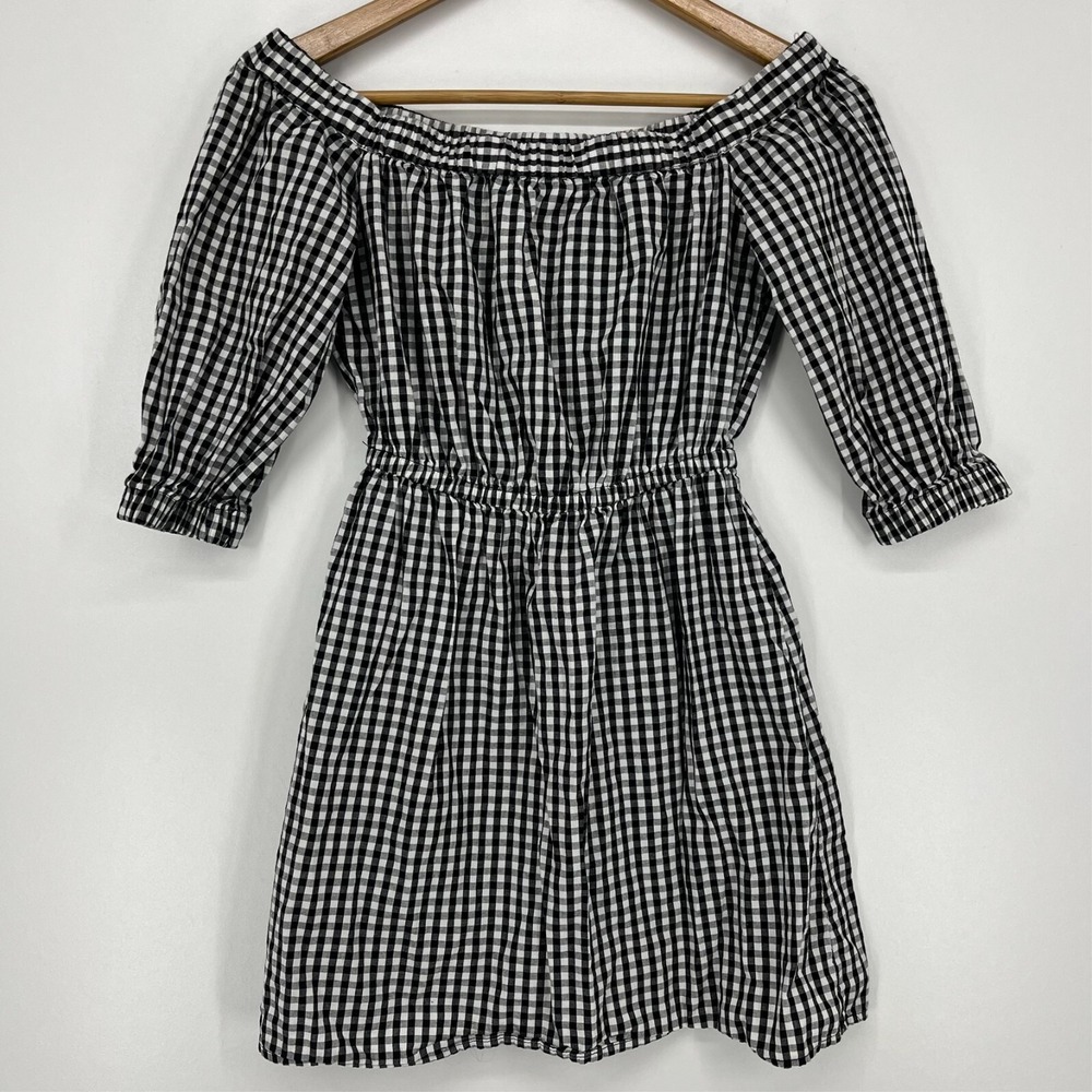 H&M Divided Gingham Off The Shoulder Dress Black White Checkered Size 4